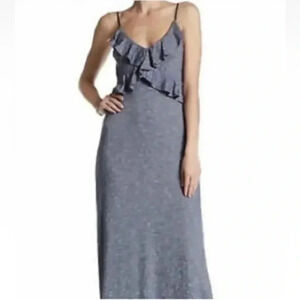 Max Studio | Blue Merle Ruffle Stretch Sleeveless Heathered Maxi Dress Size XL